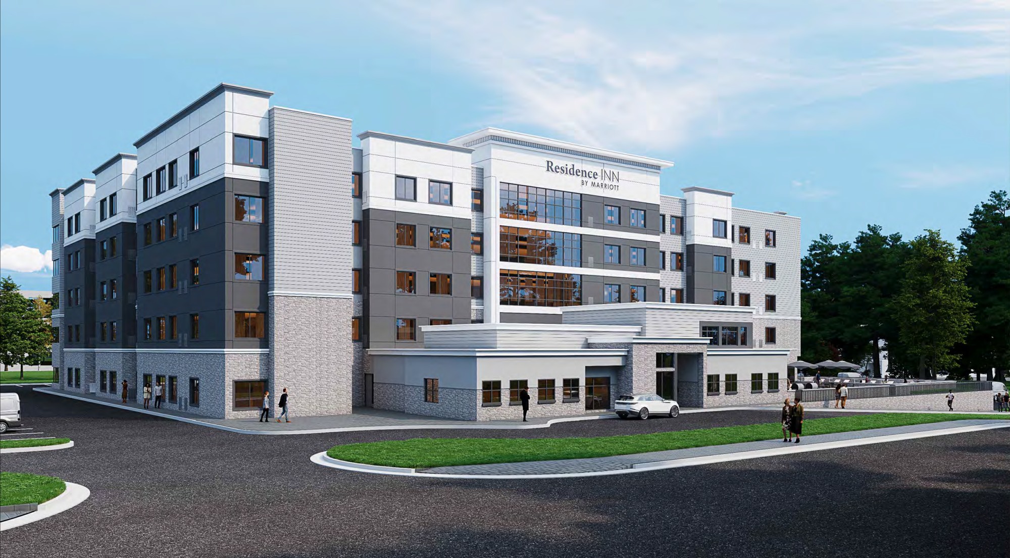 Preliminary architectural rendering of the Residence Inn by Marriott in Buford, viewed from the southwest
